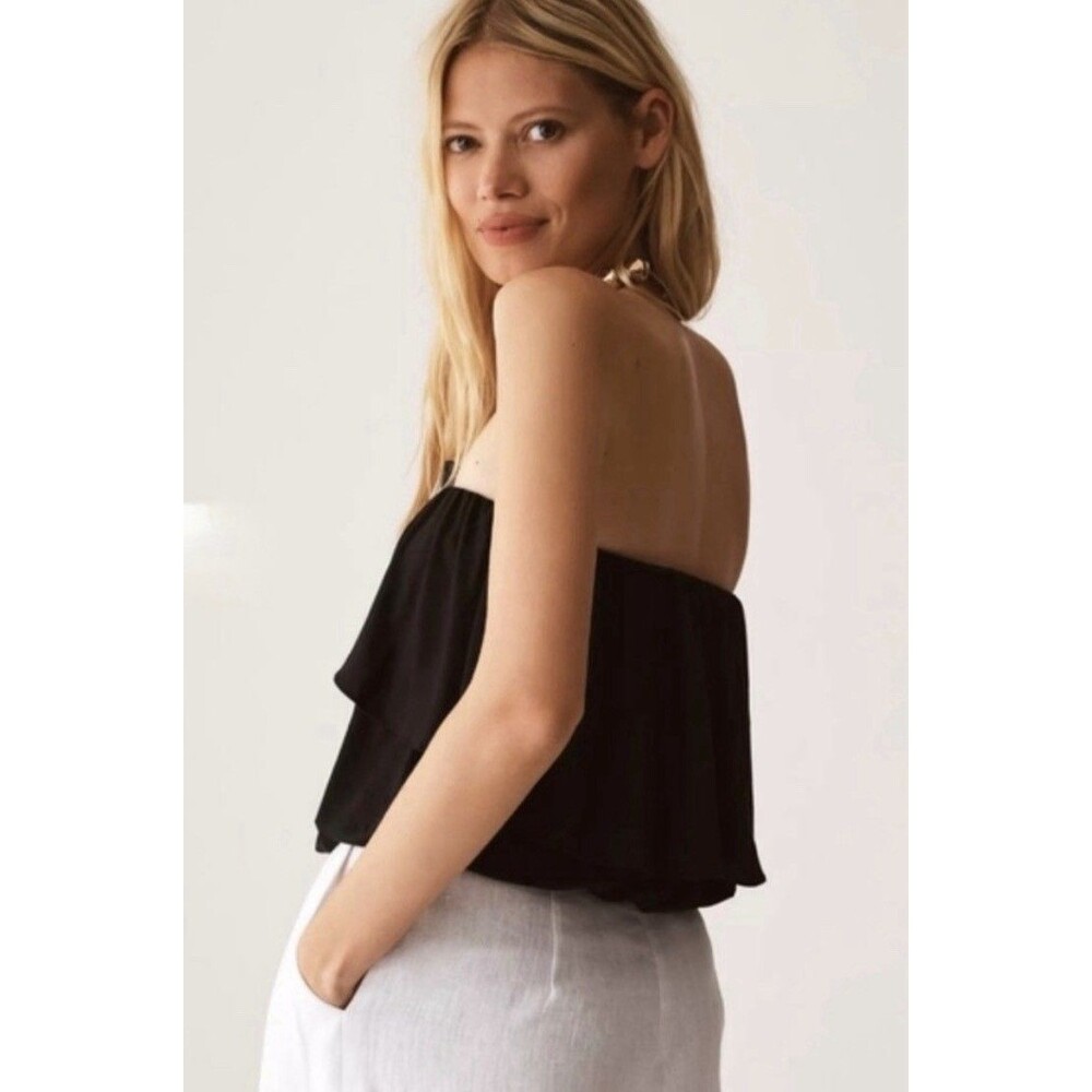 Anthropologie Women Flounce Layered Strapless Tube Top Black S NWT
